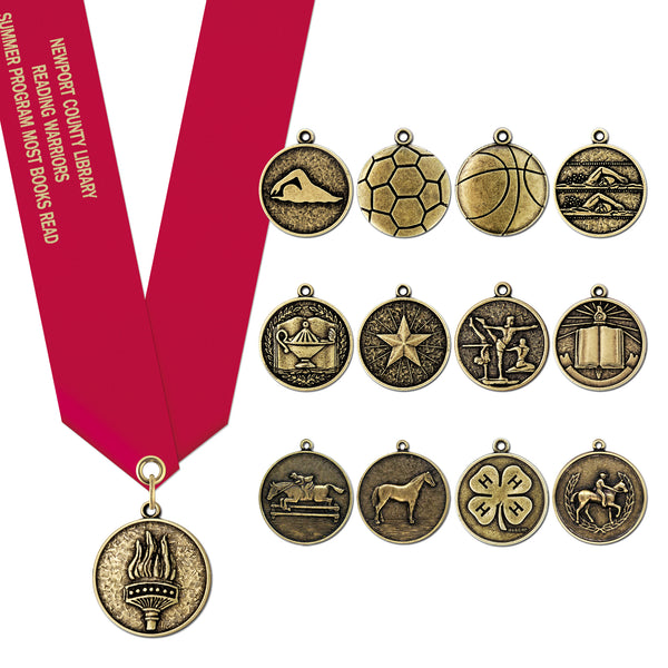 1-1/8" CX Award Medal With Custom Satin Neck Ribbon