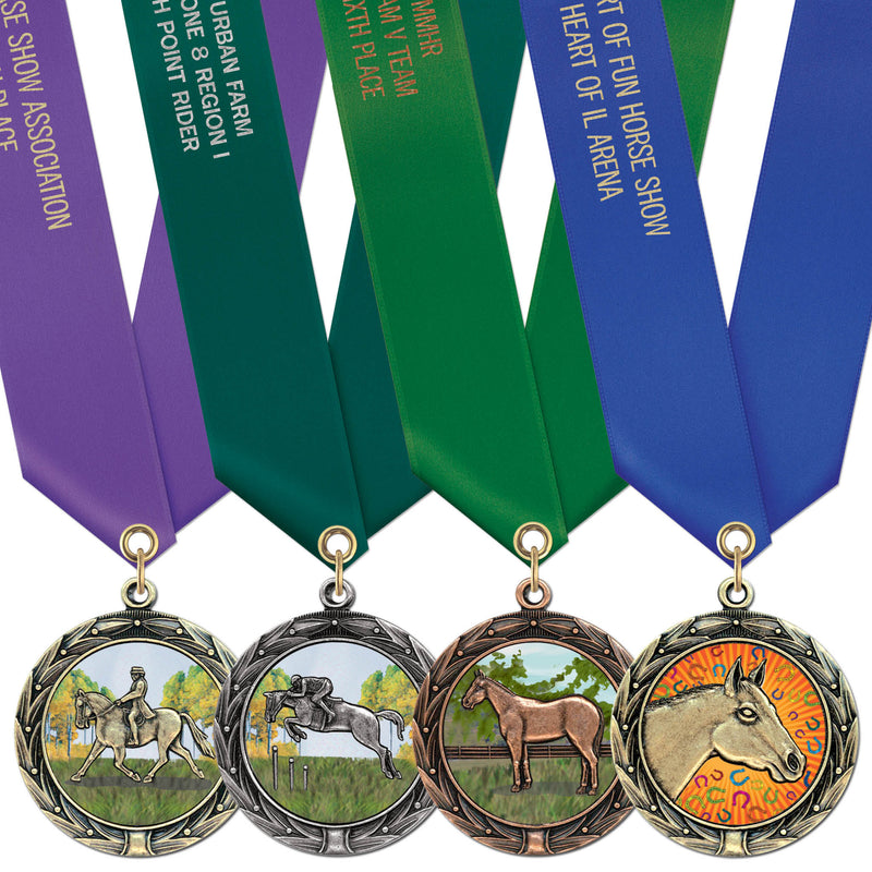 1-3/4" Custom HBXC Color Fill Award Medals With Satin Neck Ribbon