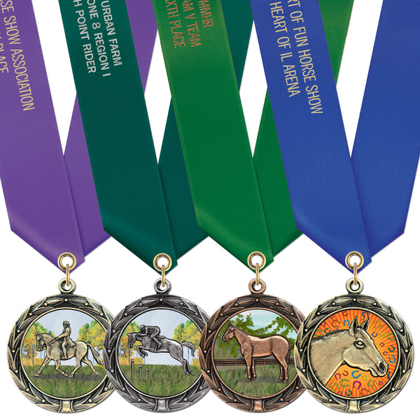 1-3/4" Custom HBXC Color Fill Award Medals With Satin Neck Ribbon