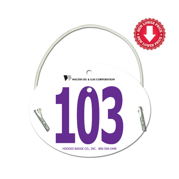 Custom Indurotec<sup>TM</sup> Full Color Oval Exhibitor Number With Elastic