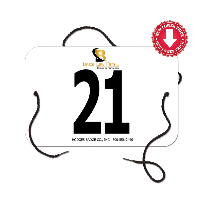 Custom Indurotec<sup>TM</sup>Full Color Small Rectangular Exhibitor Number With String
