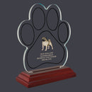 5-1/2" Custom Full Color Small Paw Print Shaped Acrylic With Rosewood Base