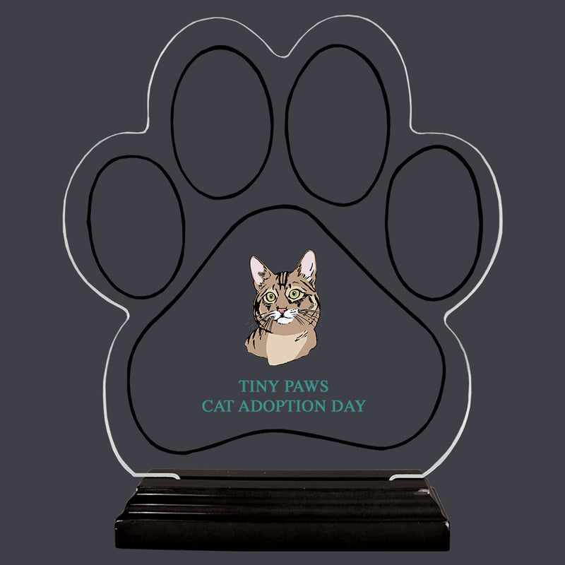 9-1/8" Custom Full Color Large Paw Print Shaped Acrylic With Black Base