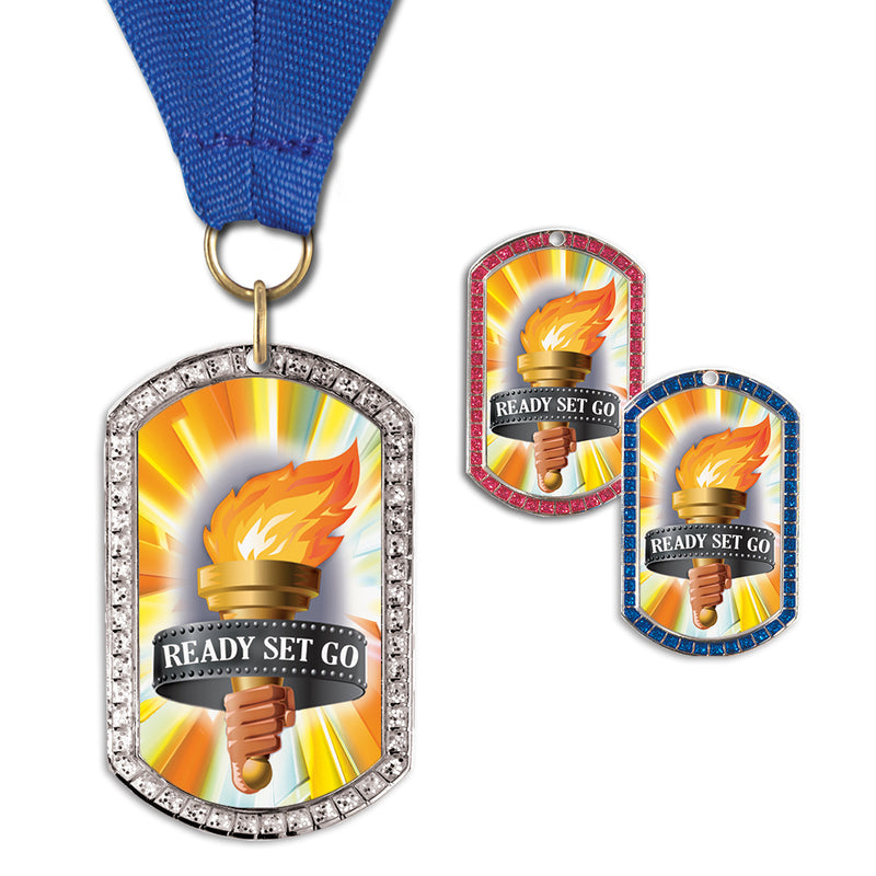 1-3/8" x 2-1/4" Custom GGM Tag Medal With Grosgrain Neck Ribbon