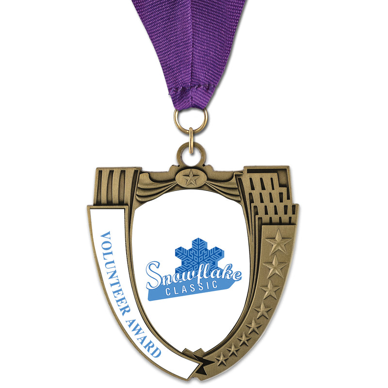 2-3/4" Custom MS Mega Shield Swimming Award Medal With Grosgrain Neck Ribbon