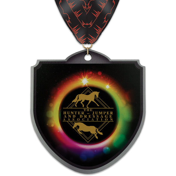 5" Custom Shape Birchwood Medal With Custom Millenniumn Neck Ribbon