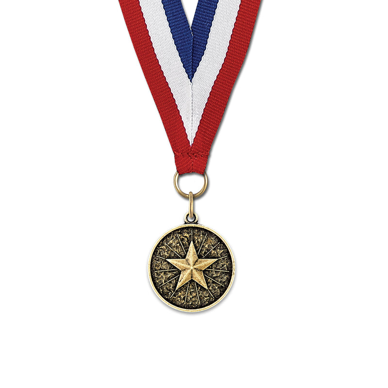 1-1/8" Stock CX Award Medal With Red/White/Blue or Year Grosgrain Neck Ribbon