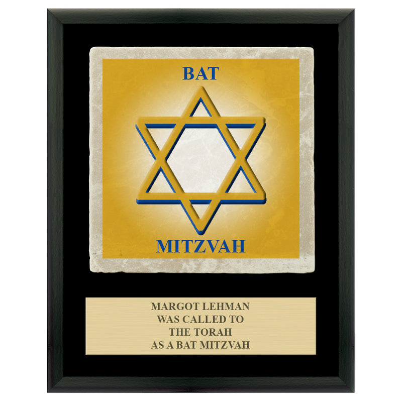 9" x 12" Custom Full Color Black Plaque With Tumbled Stone Tile & Engraved Plate