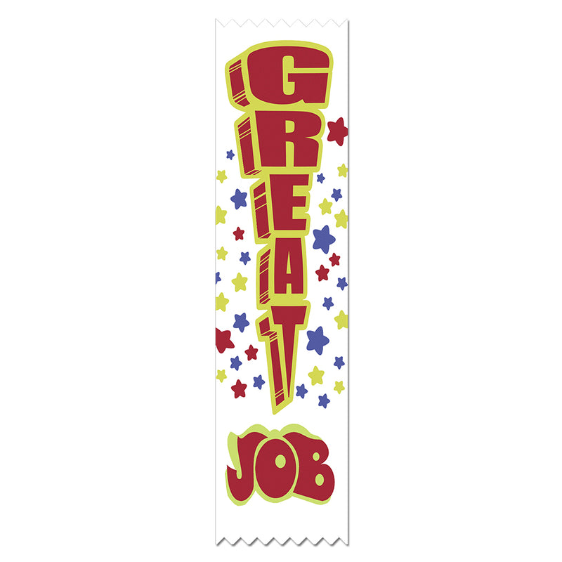 2" X 8" Stock Multicolor Pinked Top Great Job Award Ribbon