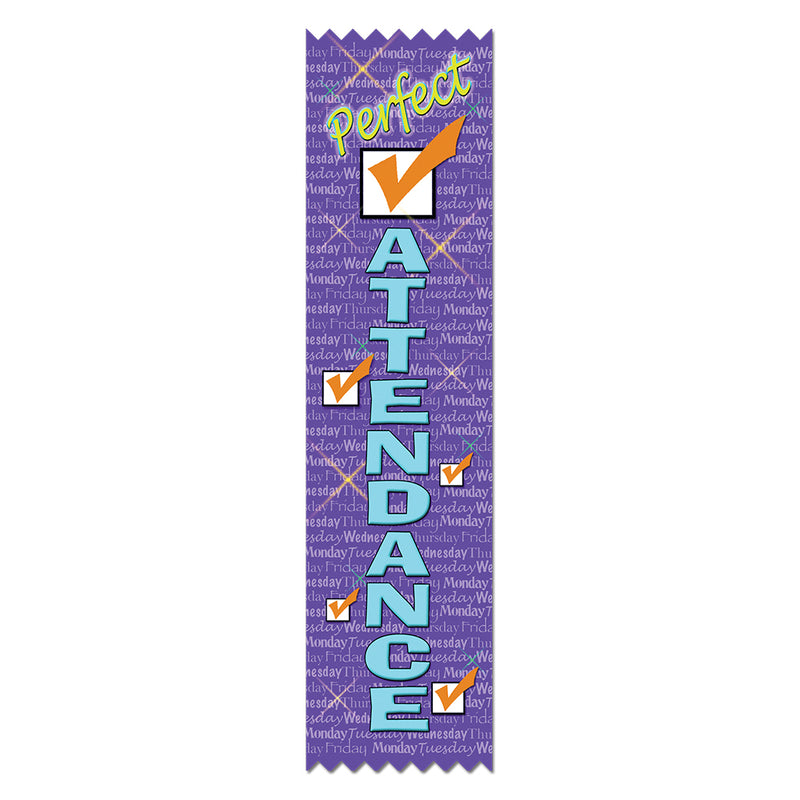 2" X 8" Stock Multicolor Pinked Top Perfect Attendance Award Ribbon