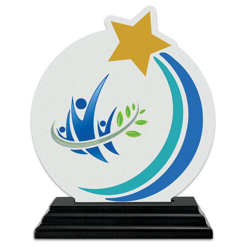 5" Rising Star Shape Birchwood Award Trophy With Black Base