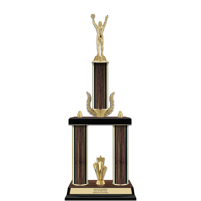 20" Walnut Finished Award Trophy With Wreath And Trim