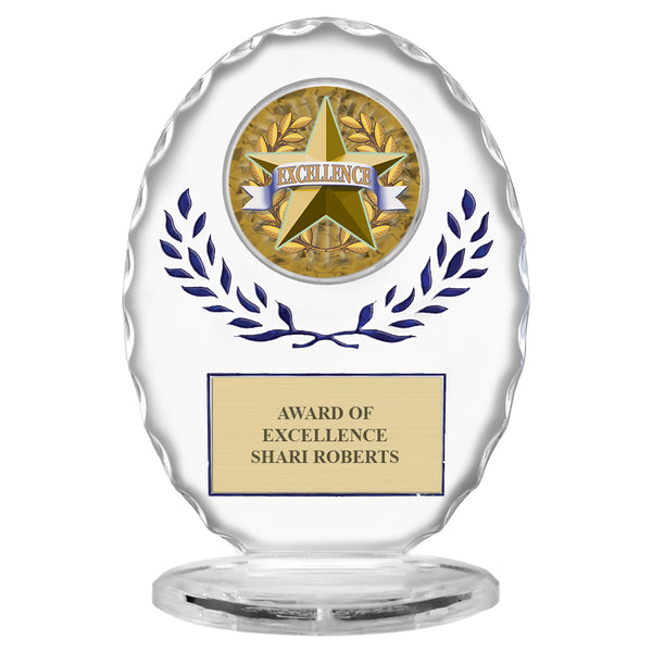 6-3/8" Free Standing Oval Award Trophy With Blue Wreath