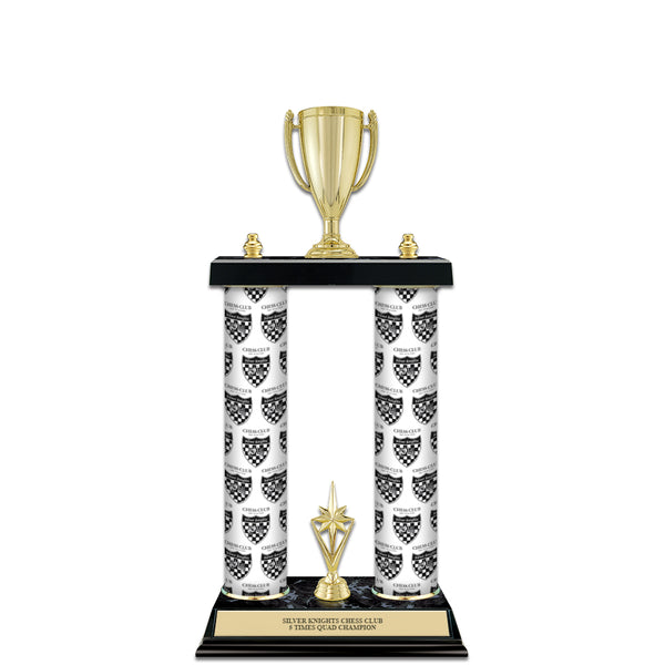 15" Custom 2 Column Trophy with Trim and Black Marble Base