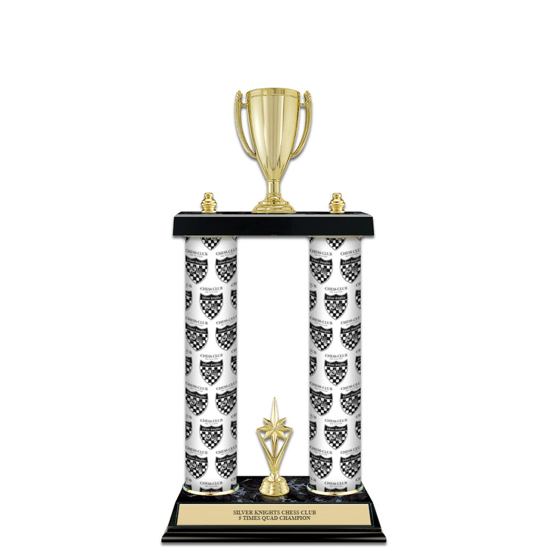 15" Custom 2 Column Trophy with Trim and Black Marble Base
