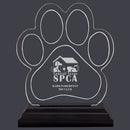 Engraved Small Paw Print Shaped Acrylic Trophy w/ Black Base