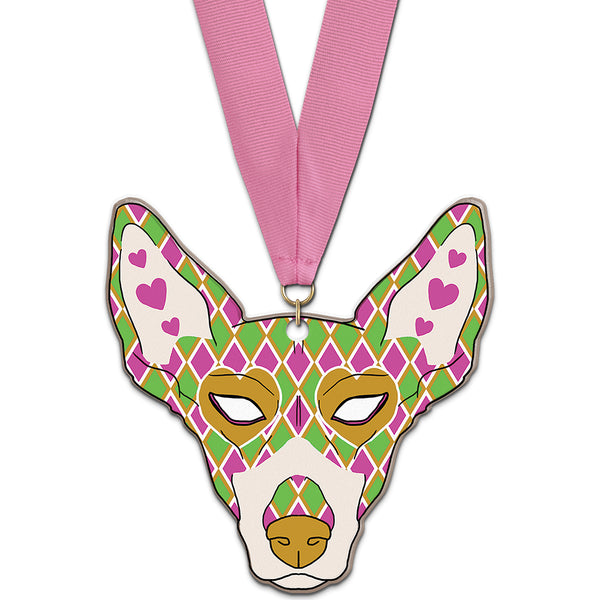 5" Custom Shape Birchwood Medal With Any Grosgrain Neck Ribbon