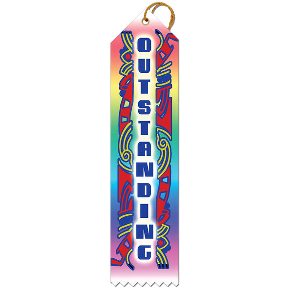 2" X 8" Stock Multicolor Point Top Outstanding Award Ribbon