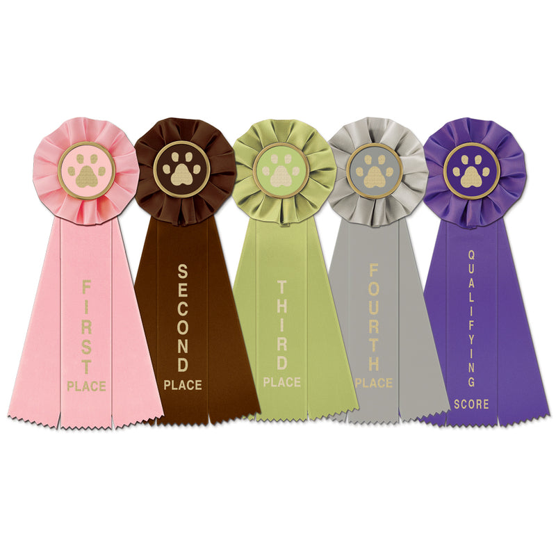 Stock Paw Print Rosette Award Ribbon