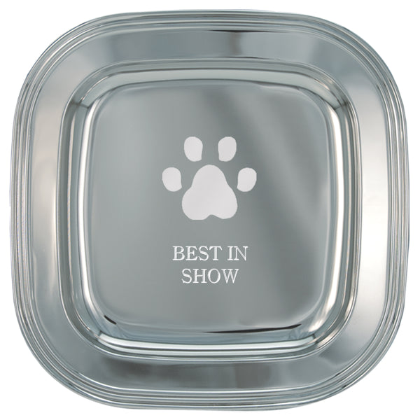 8" Paw Print Silver Award Tray With Placing