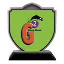 5" Shield Shape Birchwood Award Trophy With Black Base
