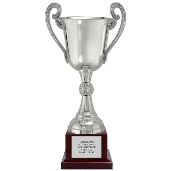 14-1/4" Loving Cup Award Trophy With Cherry Tone Wood Base