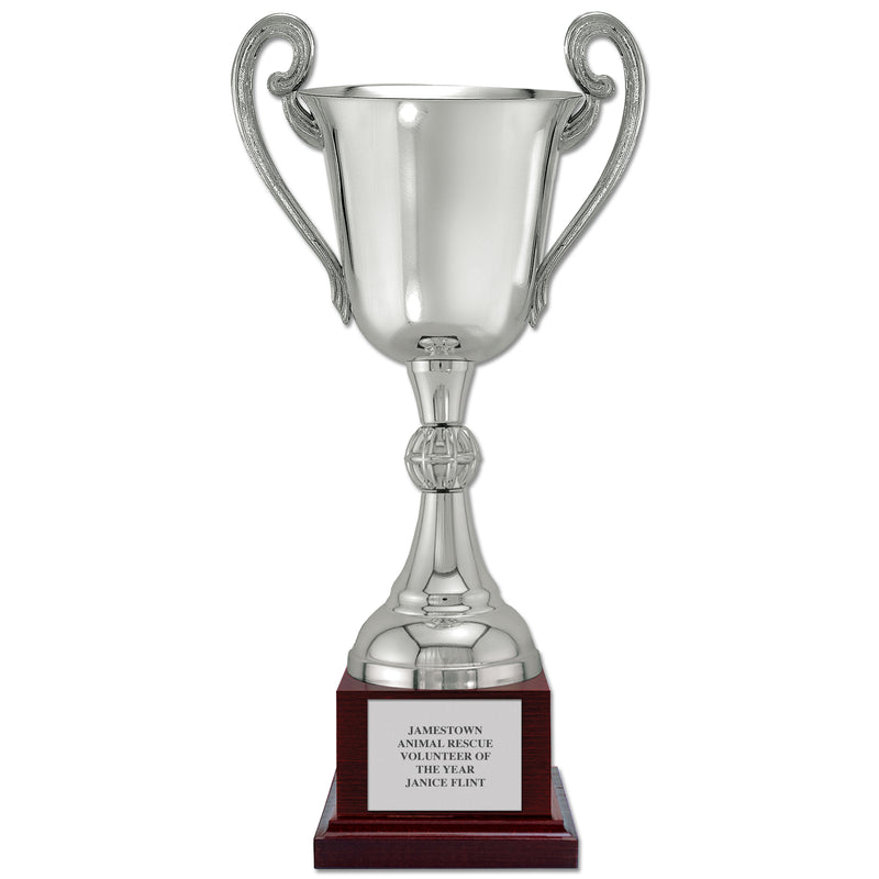14-1/4" Loving Cup Award Trophy With Cherry Tone Wood Base