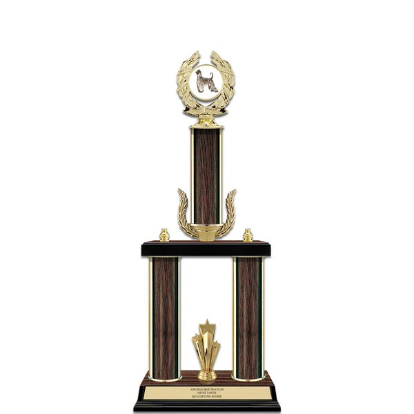 20" Custom Walnut Finished Award Trophy w/Wreath, Trim & Insert Top