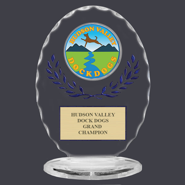 6-3/8" Free Standing Oval Award Trophy With Blue Wreath