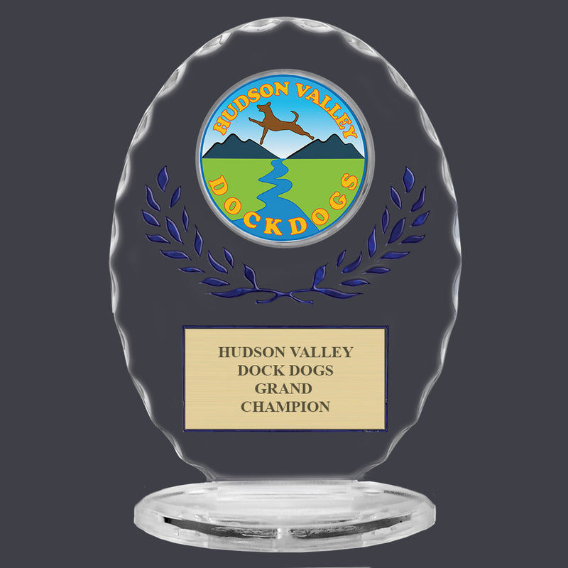 6-3/8" Free Standing Oval Award Trophy With Blue Wreath