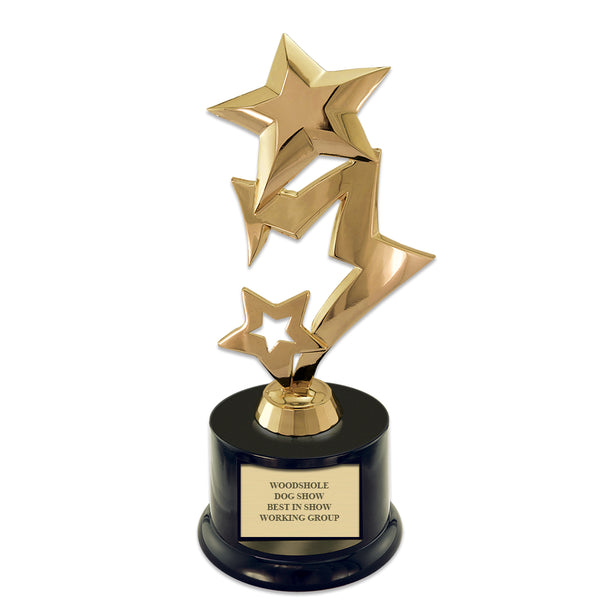 9" Three Star Award Trophy With Round Base