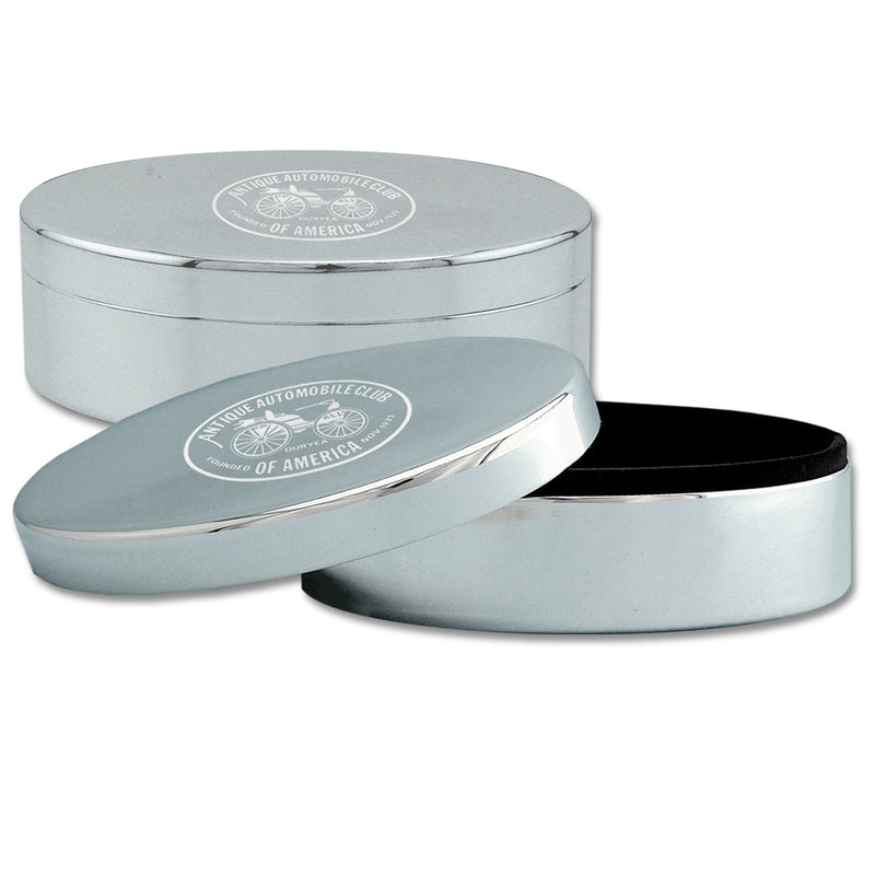 4-1/2" X 3" Custom Engraved Silver Oval Jewelry Box