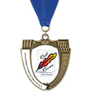 2-3/4" Custom MS Mega Shield Swimming Award Medal With Grosgrain Neck Ribbon