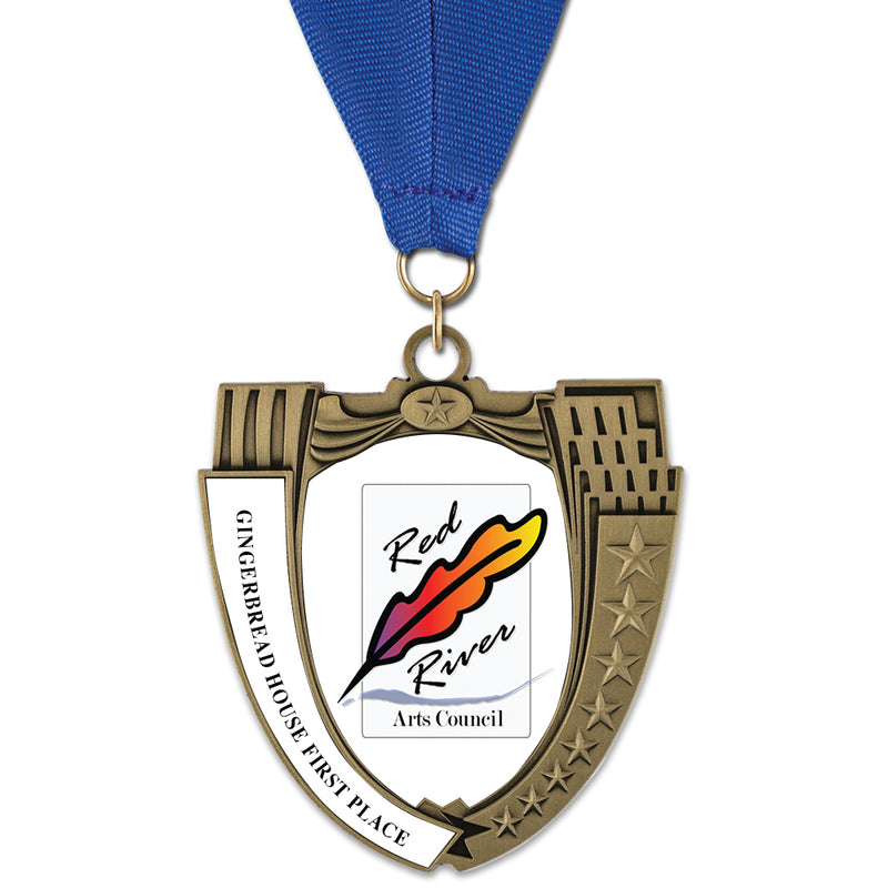 2-3/4" Custom MS Mega Shield Swimming Award Medal With Grosgrain Neck Ribbon