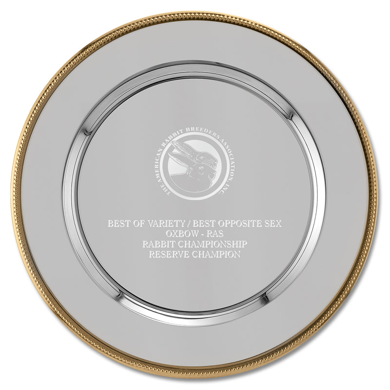 12" Round Charger Award Tray With Gold Border