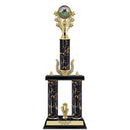 20" Custom 3 Column Black/Gold Award Trophy w/Wreath, Trim & Insert Top