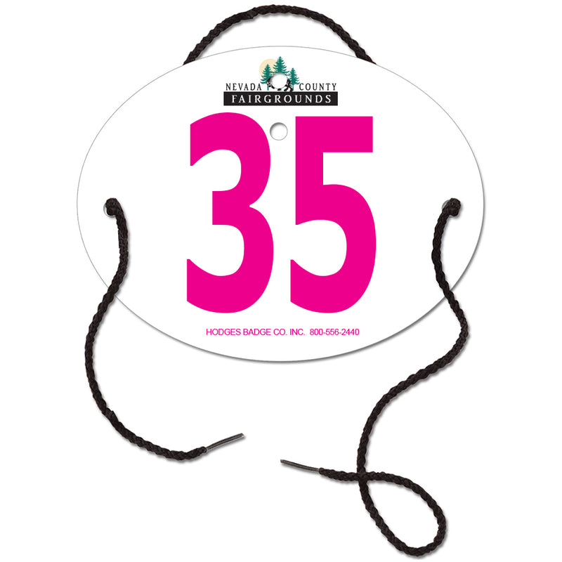 Custom Indurotec<sup>TM</sup> Full Color Arm Dressage Oval Exhibitor Number With String