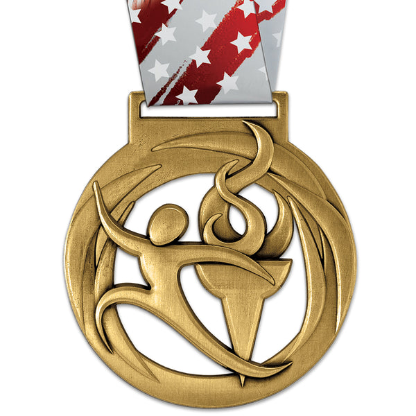 3-1/2" Stock Atlas Award Medal With Millennium Liberty Neck Ribbon