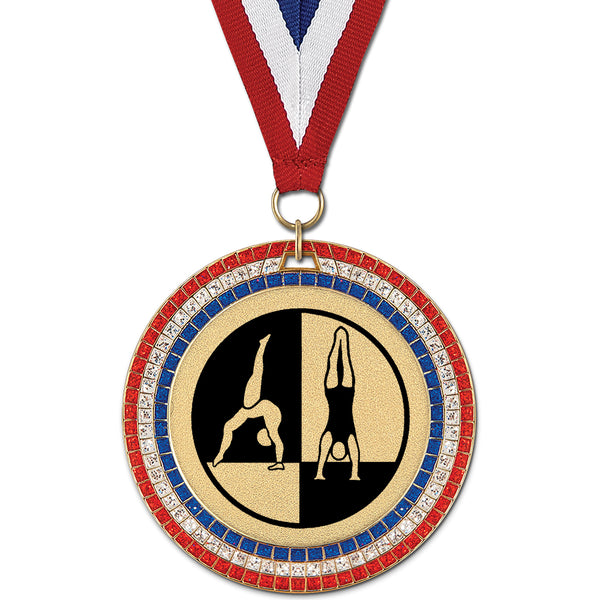 2-3/4" Custom GGM Award Medal With Red/White/Blue or Year Grosgrain Neck Ribbon