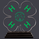 Custom Full Color Clover Shaped w/ Green H's Acrylic Award Trophy w/ Black Base