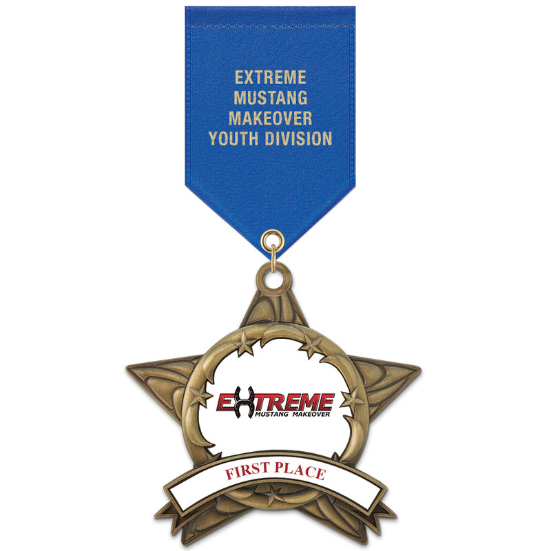 3-3/8" Custom AS14 Award Medal With Satin Drape Ribbon