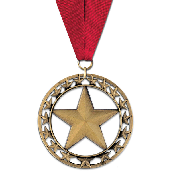 2-3/4" Custom Rising Star Award Medal With Grosgrain Neck Ribbon