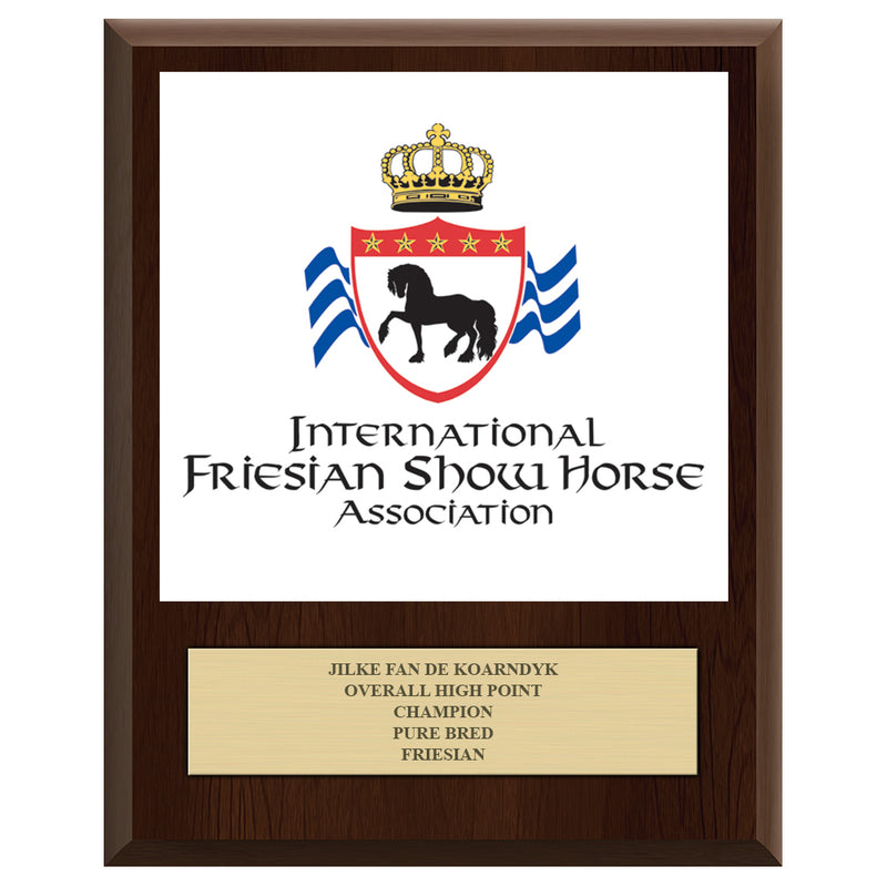 9" x 12" Custom Full Color Cherry Plaque With Engraved Plate