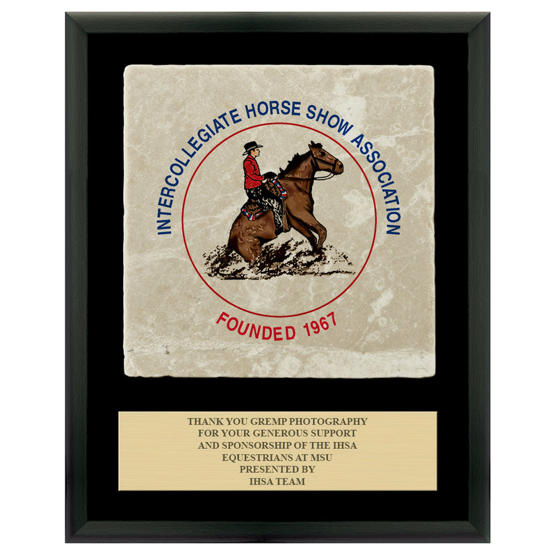 9" x 12" Custom Full Color Black Plaque With Tumbled Stone Tile & Engraved Plate