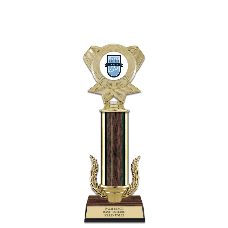 12" Custom Walnut Finished Award Trophy w/Wreath & Insert Top