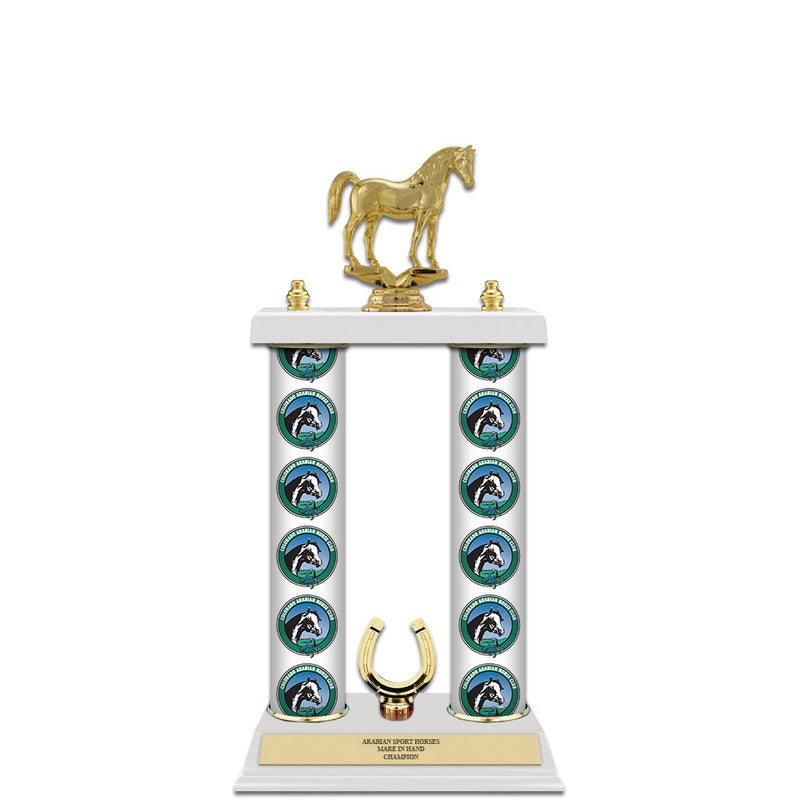 15" Custom 2 Column Trophy with Trim and White Marble Base