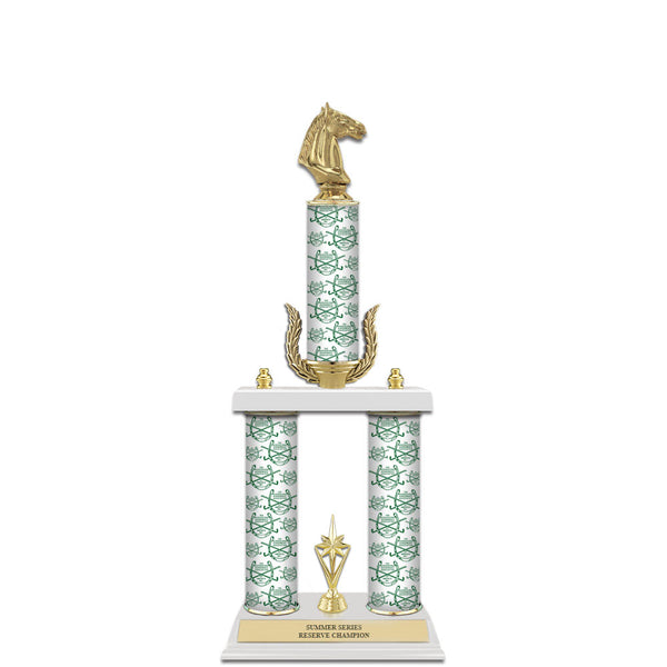 20" Custom 3 Column Trophy with Trim and White Marble Base
