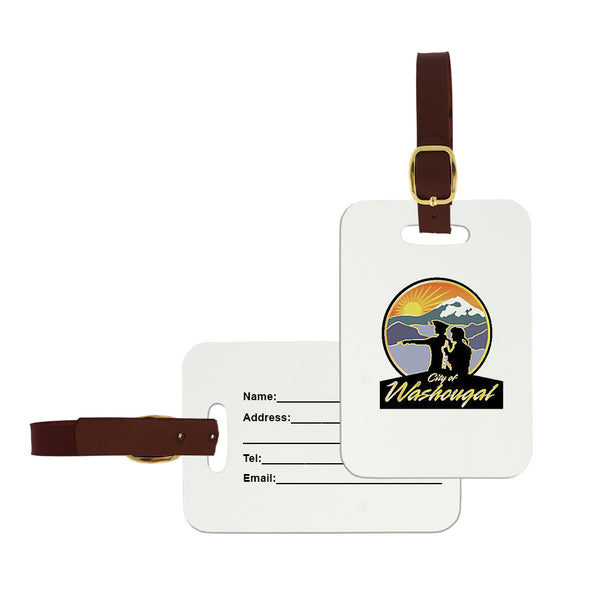 4" x 2-3/4" Full Color Custom Rectangle Luggage Tags With Brown Leather Strap