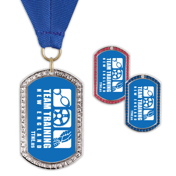 1-3/8" x 2-1/4" Custom GGM Tag Medal With Grosgrain Neck Ribbon