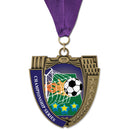 2-3/4" Custom MS Mega Shield Swimming Award Medal With Grosgrain Neck Ribbon
